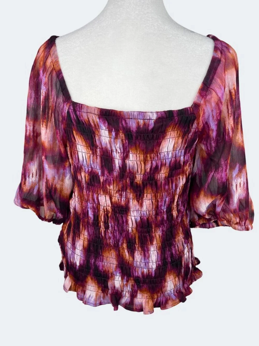 Old Navy Womens Tall Smocked Puff-Sleeve Top Tie-Dye Print L